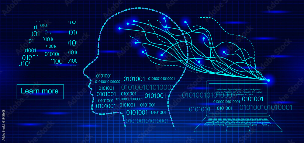 Wall mural artificial intelligence digital technology concept vector for website. laptop connecting to machine 