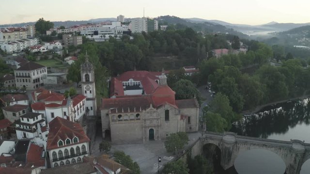 Amarante drone aerial view in Portugal at sunrise