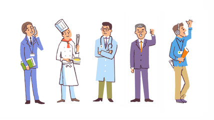 さまざまな職業の５人　男性