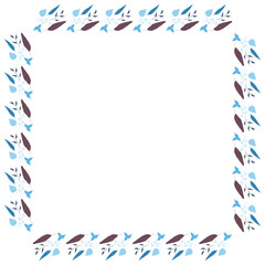 Fototapeta premium Square frame of horizontal blue leaves. Isolated nature frame on white background for your design.
