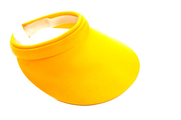 yellow summer beach cap, panama, on a white empty background.