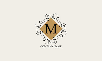 Stylish elegant M. logo. Business style and brand of the company, emblem for cafes, bars, restaurants, hotels, boutiques.