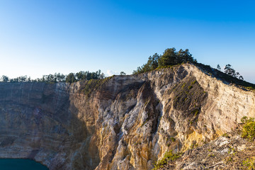 Kelimutu crater lake in the morning. Sunlights on the. Moni, Flores, Indonesia.