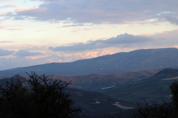Sunset in the majestic winter landscape of Crete