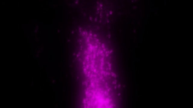 Flames and sparkles rising up high. Abstract flying and glowing violet particles isolated on black background.