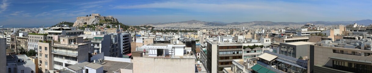 Long Panorama of Athens Greece Sunny Day