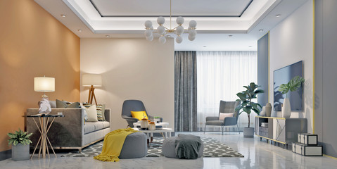 3d render. Modern living room interior.