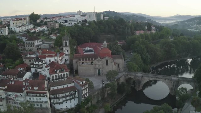 Amarante drone aerial view in Portugal at sunrise