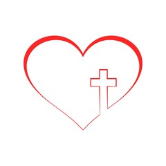 design christian cross icon symbol. Cross in the heart, vector