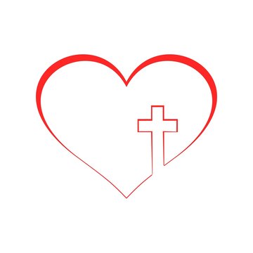 design christian cross icon symbol. Cross in the heart, vector