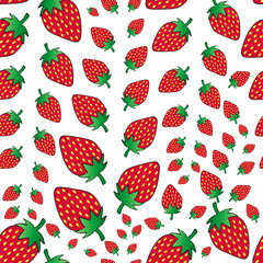 Ripe strawberries. An endlessly repeating ornament. Seamless vector pattern. Isolated background. Cartoon. Web design, packaging, covers,  textiles. Ripe berry with small seeds. Valentine Day. 
