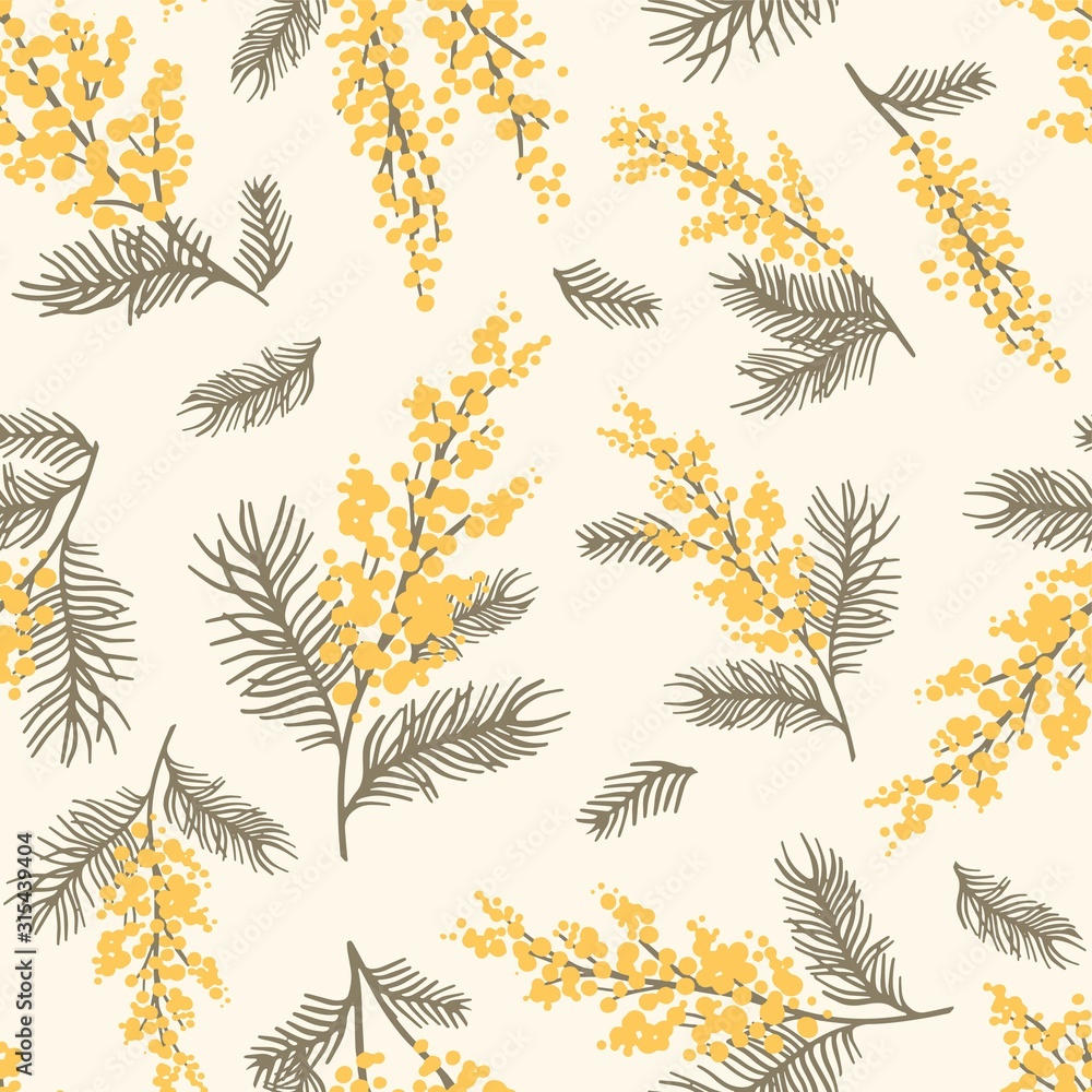Poster vector seamless pattern with branches mimosa. floral background for surface design