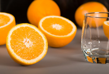 Fresh orange juice. Orange juice in a beautiful glass. Juicy orange.