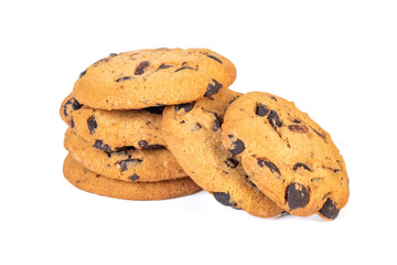 Chocolate chip cookies isolated on white background. Sweets.