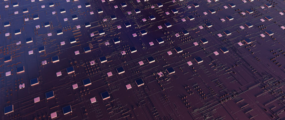 Naklejka premium Printed circuit board futuristic server/Abstract background circuit board futuristic server. Can be used as digital dynamic wallpaper, technology background. 3d rendering
