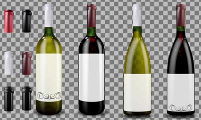 Red and white wine bottles. Caps or sleeves, closing the stopper.