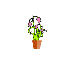 Pink Icon flowers in brown pot object isolated flat design stock vector illustration for web, for print