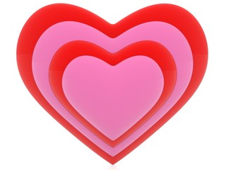 Red and pink contoured heart on white