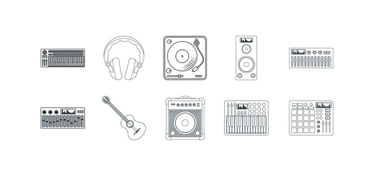 Variety music and dj icon set pack vector design