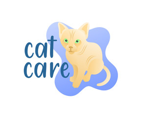 Cat care, animal and pet, illustration and logo design. Cat, pet shelter and veterinary clinic, vector design