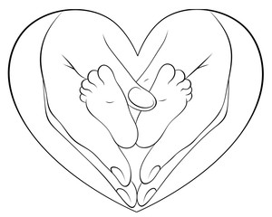 An adult holds children's legs in a heart in his hands