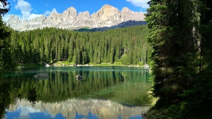 Lago di Carezza (Karersee), a Beautiful Lake in the Dolomites, Trentino Alto Adige, Italy.