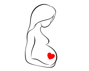Vector Image of a pregnant woman with a heart hugging her stomach