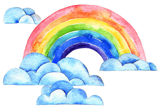 Watercolor rainbow and clouds