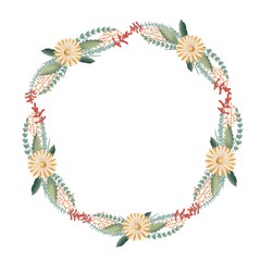 Summer and autumn flowers in a wreath 