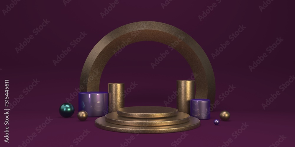 Aufkleber simple pink studio background with podiums and geometric primitives composition for product 3d rende