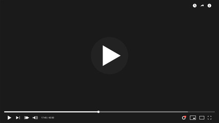 Video player interface design. Multimedia player, frame with buttons and empty screen. Mock up of video channel bar