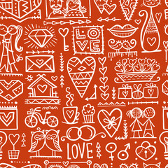 Valentine's day card design. Love and Wedding seamless pattern