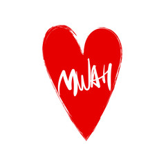 Red heart in grunge style isolated on white background