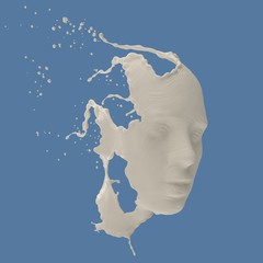 Simple milky splash face illustration on blue background 3d render