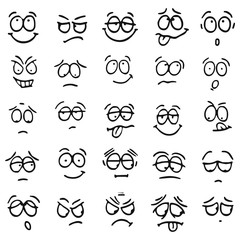 Cartoon kawaii eyes and mouths. Cute emoticon emoji characters in japanese style. Vector emotion smile cartoon, kawaii japanese anime illustration
