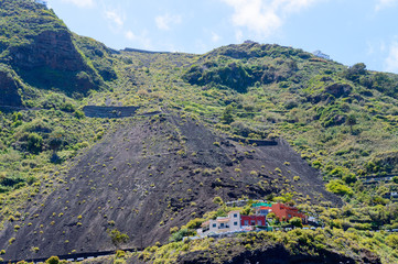 Beautiful Traditional Canary Houses Hanging On A Cliff Facing The Sea In Garachico. April 14, 2019....