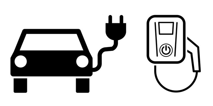 gz677 GrafikZeichnung - german: Elektroauto - Parkplatz. - Wandladestation Symbol. - english - electric car / wallbox icon. parking - simple illustration / isolated - banner 2to1 xxl g8939