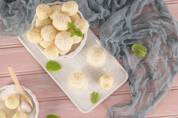 Homemade candies with coconut