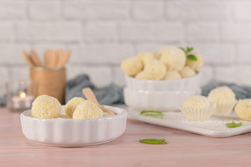 Homemade candies with coconut