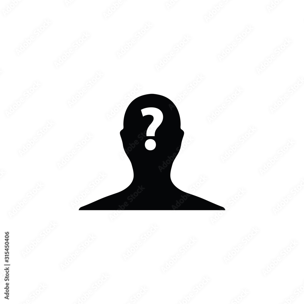 Poster person with question mark. male icon. human face with question mark. vector icon for website design,