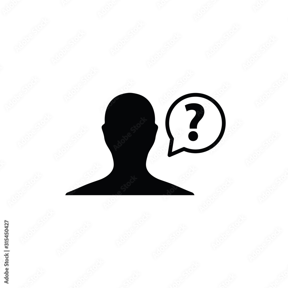 Poster person with question mark. male icon. human face with question mark in message symbol. vector icon f