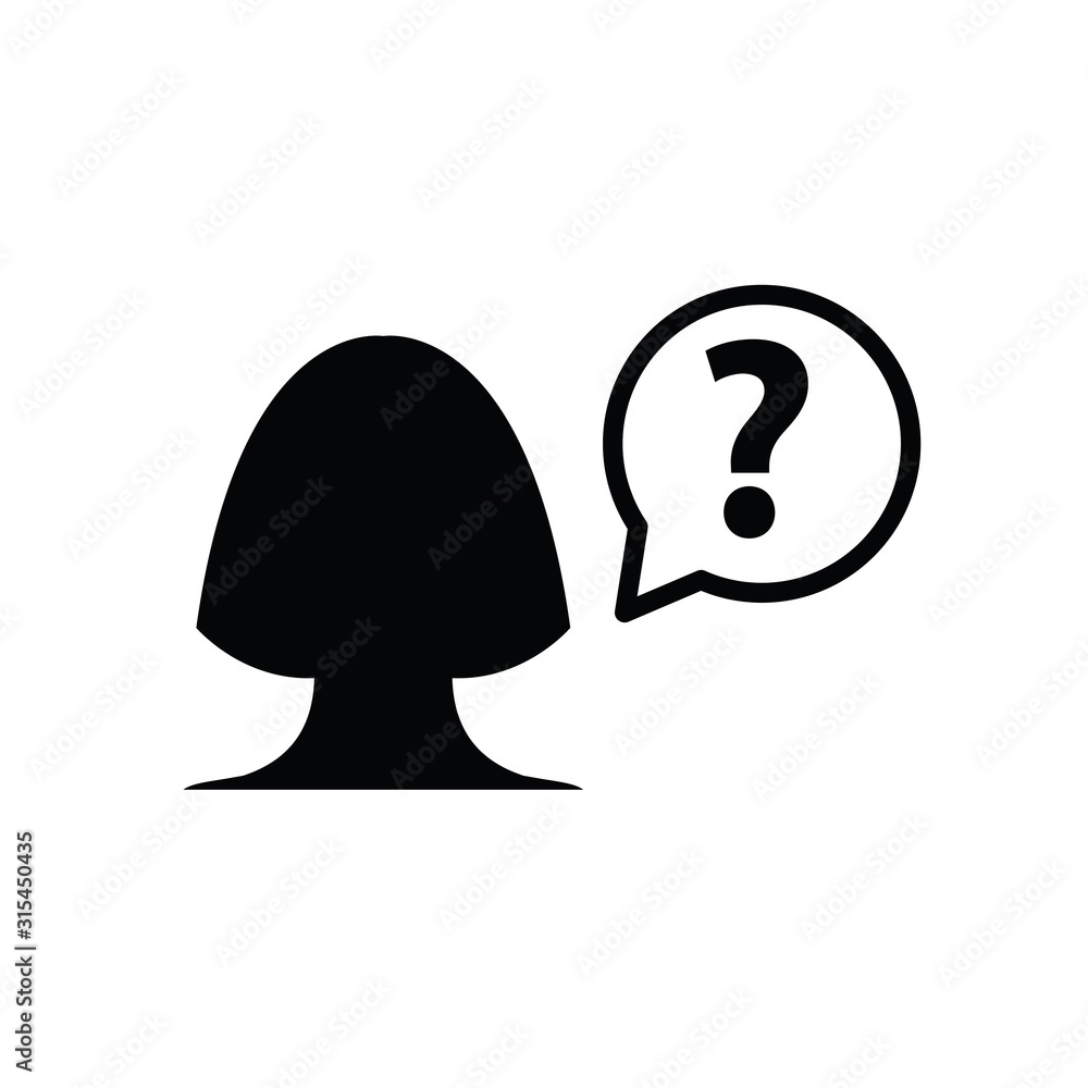 Poster person with question mark. female icon. human face with question mark in message symbol. vector icon