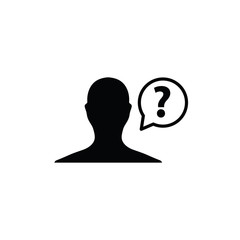 person with question mark. Male icon. Human face with question mark in message symbol. Vector icon for web site design, app. 