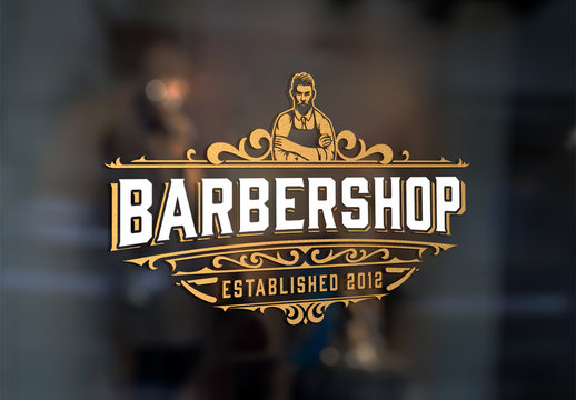 Vintage Barber Shop Logo with Floral Elements