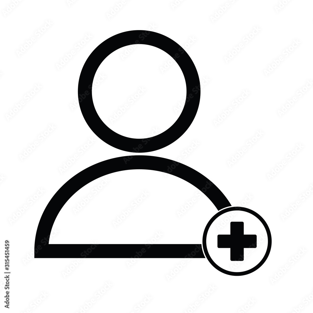 Poster add user icon. profile avatar sign. plus user icon. black vector