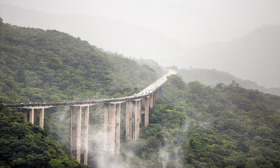 Detail of the Imigrantes Highway on a foggy day, Sao Paulo, Brazil.
