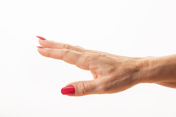 woman hand extended isolated on white