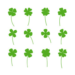 Clover leaf plant icon set. Symbol for St. Patricks Day and luck. Vector illustration isolated