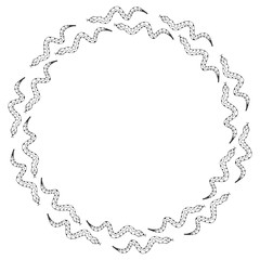 Round isolated black and white frame for text with hand-drawn snakes. Vector.
