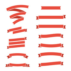 Red flat ribbon banners set. Design elements - 315456676